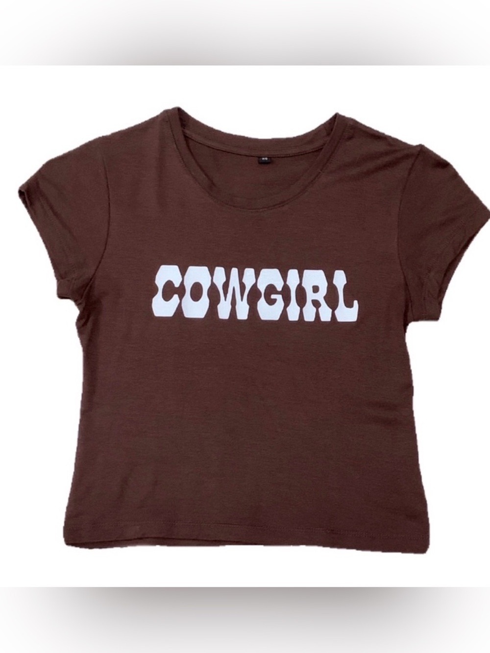 "COWGIRL" BROWN CROPPED  GRAPHIC BABY TEE WOMENS MEDIUM